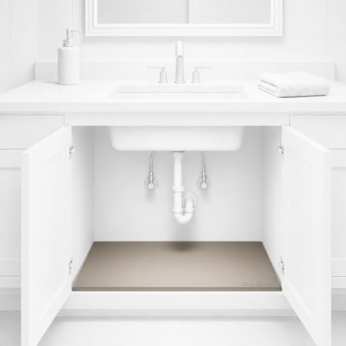 BASIN - Under Sink Mat for Bathroom - The Original Silicone Under Sink Mats for Bathroom Waterproof - Under Sink Tray for Bathroom Waterproof - Under Sink Cover Vanity Liner Taupe 34x19