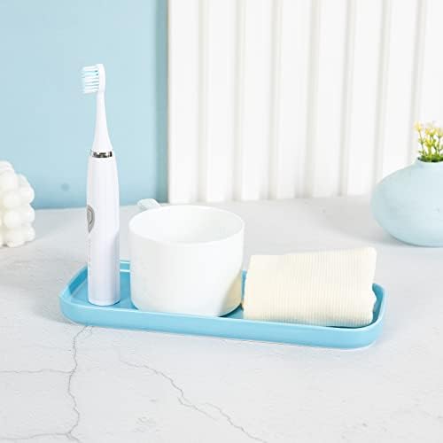 Ceramic Bathroom Tray,Kitchen Sink Organizer Tray,Cosmetics Holder (Blue)