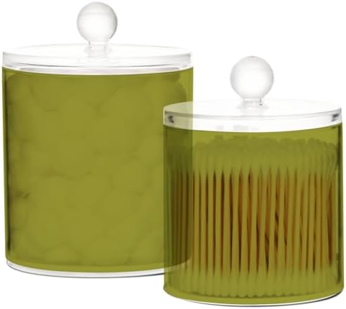 Gredecor Olive Apothecary Jars with Lids for Bathroom & Kitchen Organization Containers Acrylic Plastic Organizers Great for Q-Tip Cotton Swabs, Jewelry, Food & Candy Storage, Set of 2 Sizes
