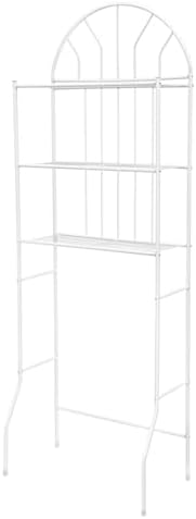 3-Tier Over Toilet Storage Shelf, Freestanding Bathroom Shelves Organizer with Hooks and Toilet Paper Holder, White Freestanding Metal Rack for Toiletries & Towels
