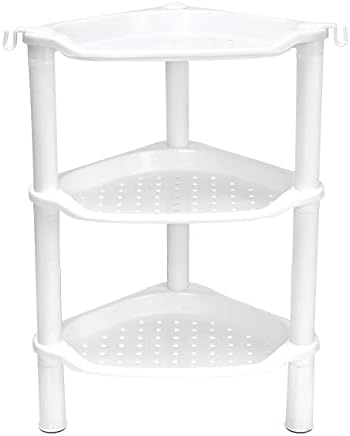 3 Tier Shower Caddy Organizer Shelf Corner, 13.5 x 10 x 26 Inches, Rustproof, Plastic Shower Rack Stands for Inside Bathroom, Bathtub, Shower pan, White(Round Slot White 3 Tier)