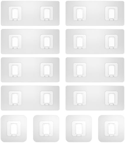 12 Pack Shower Caddy Adhesive Replacement, Waterproof Shower Shelf Adhesive Strips, Strong Adhesive Flat Hooks for Bathroom Storage Shelves and Kitchen Racks No Drilling, Clear