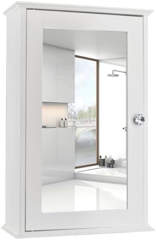 Karl home White Wall Mounted Medicine Cabinet, Single Mirror Bath Storage