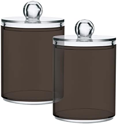 SHJI Brown Qtip Holder Organizer Dispenser Cotton Swabs Cans Plastic Jars with Lid Set 4 Pack Bathroom Storage Canister for Cotton Ball Floss Cotton Pads