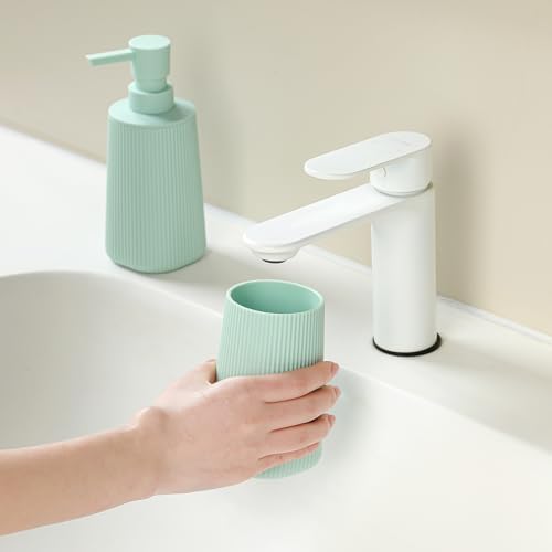 YAUKPH Bathroom Soap Dispenser and Toothbrush Holder Striped Green