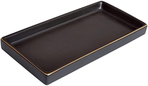 10 x 5 Ceramic Bathroom Tray for Countertop, Decorative Vanity Tray for Dresser Tops, Small Rectangular Trays for Perfume, Candle, Jewelry, Cosmetics (Black)