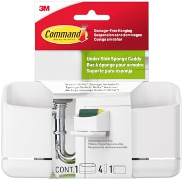 Command Under Sink Sponge Caddy, Total 2 Sponge Holders with 8 Command Strips, 2 Pack of 1 Caddy, Organize Damage-Free