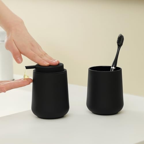 YAUKPH Bathroom Soap Dispenser and Toothbrush Holder Matte Black