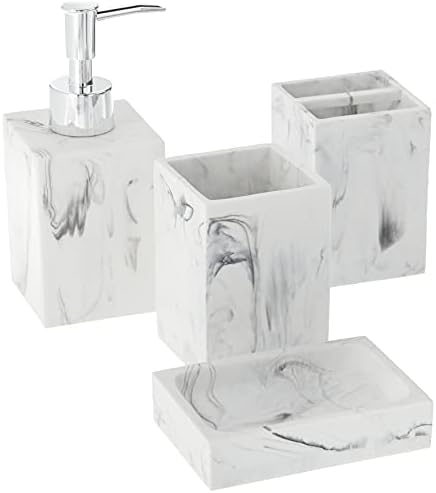 Sweet Home Collection Bathroom Accessories Collection Unique Decorative Beautiful Designs Bath Décor, 4 Piece Set, Plaza(Pack of 1)