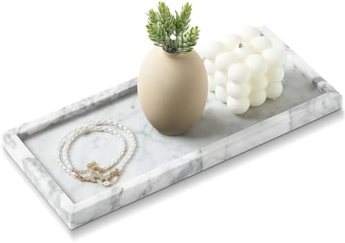 Natural Marble Vanity Tray, Stone Organizer for Bathroom & Kitchen