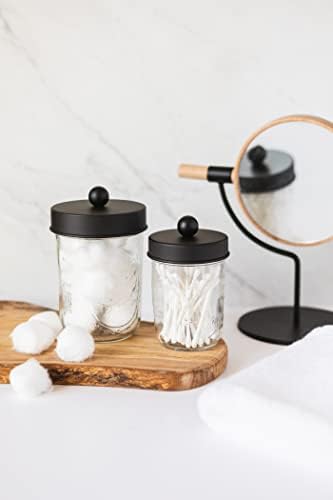 Jarmazing Products Ball Mason Jar Bathroom Gift Set (4 pcs) - Lotion/Soap Dispenser, Toothbrush Holder, Q-Tip Storage Jars - Farmhouse Home Decor for Vanity Organization - Luxury Accessories - Black