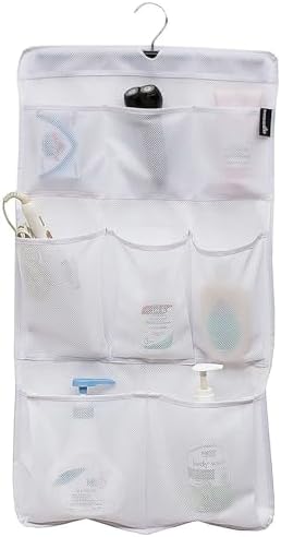 MISSLO 8 Pockets Mesh Shower Organizer Hanging Caddy with Rotating Hanger Quick Dry Bathroom Storage (White)