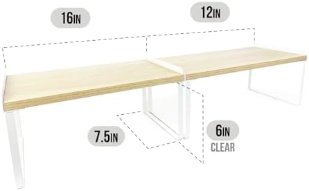 Mitus Stacking Wood Shelf Organizer, Counter Cabinet Storage Rack, Set of 2
