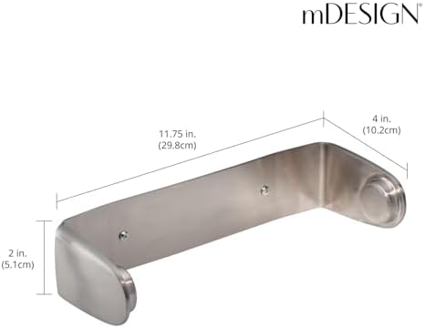 mDesign Metal Wall Mounted Paper Towel Holder Dispenser for Walls or Under Cabinet in Kitchen, Pantry, Cupboard, Sink Storage, Holds Jumbo Rolls - Omni Collection - Brushed Stainless Steel