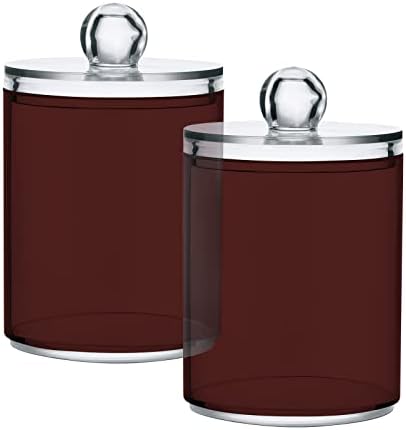 SHJI Indian Red Qtip Holder Organizer Dispenser Cotton Swabs Cans Plastic Jars with Lid Set 2 Pack Bathroom Storage Canister for Cotton Ball Floss Cotton Pads