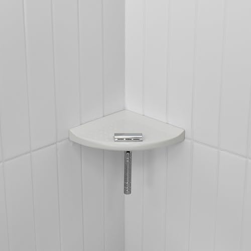 Questech 5" Corner Shower Footrest, Lugged for New Construction, Shaving Shelf for Inside Shower, Bathroom Storage Corner Caddy, Metro Lugged, White Polished
