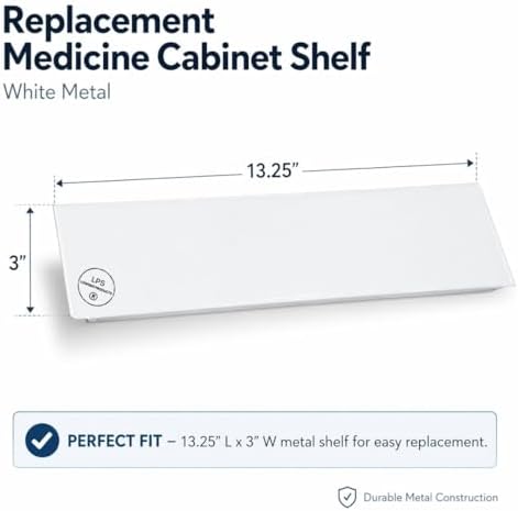 Replacement Medicine Cabinet White Metal Shelf, Bathroom Shelf Insert Universal Cabinet Shelf Vanity Cabinet Shelf OrganizerBahtroom Shelf Replacement 13.25" x 3"