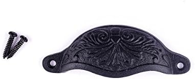 Renovators Supply Manufacturing Black Iron Cup Bin Pull Cabinet Drawer Handle, Pack of 4
