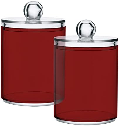 SHJI Fire Brick Qtip Holder Organizer Dispenser Cotton Swabs Cans Plastic Jars with Lid Set 4 Pack Bathroom Storage Canister for Cotton Ball Floss Cotton Pads