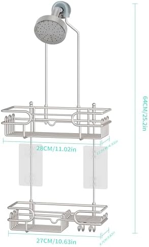 HapiRm Hanging Shower Caddy Organizer - Bathroom Organizer with 12 Hooks and Soap Holder, Rustproof Shower Shelf over Shower Head - Brushed Nickel