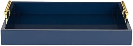 Kate and Laurel Lipton Decorative Tray with Polished Metal Handles, Navy Blue and Gold