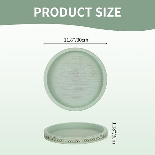 Hanobe Sage Green Decor Tray, Beaded Edge & Distressed Finish