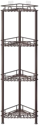 SWTYMIKI Standing Shower Caddy Corner - 4‑Tier Stainless Steel Shower Organizer Shelf with 12 Hooks and Adhesive Pads, Rustproof Corner Shelves Stand Rack for Bathroom Shower Room, Bronze