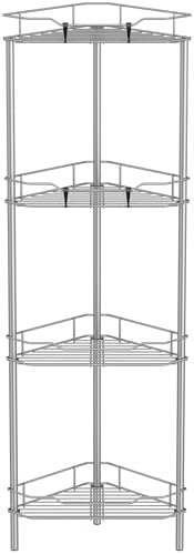 HuggieGems Metal Floor Standing Corner Shower Caddy, Gray, 4 Tier