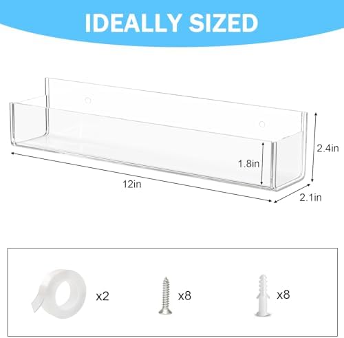 VAEHOLD 4 PACK Adhesive Acrylic Spice Rack with Nano Double Sided Tape Wall Mount Organizer (Black)
