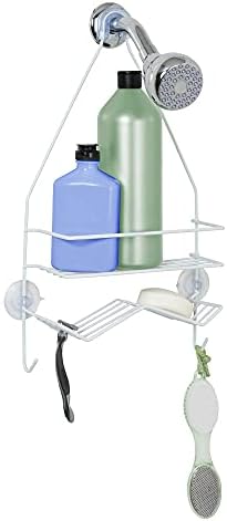 Zenna Home Rust Resistant Hanging Shower Caddy, Over the Shower Head Caddy with 1 Wide Shelf and Built In Soap Dish, Steel Bathroom Hanging Organizer, White