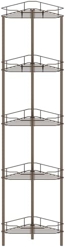 HuggieGems Metal Floor Standing Corner Shower Caddy, Bronze, 5 Tier