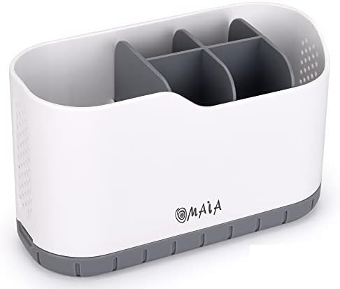 OMAIA Sink Caddy - Sink Organizer for Home, Kitchen, Wash Basin - Holder with Removable Dividers for Sponge, Brush, Toothbrush… White