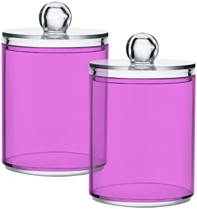 SHJI Orchid Qtip Holder Organizer Dispenser Cotton Swabs Cans Plastic Jars with Lid Set 2 Pack Bathroom Storage Canister for Cotton Ball Floss Cotton Pads