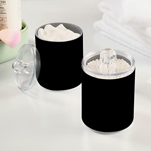 SHJI Black Qtip Holder Organizer Dispenser Cotton Swabs Cans Plastic Jars with Lid Set 2 Pack Bathroom Storage Canister for Cotton Ball Floss Cotton Pads