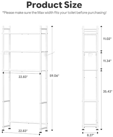 Simple Trending 3-Tier Over Toilet Storage Rack with Paper Holder & Hooks