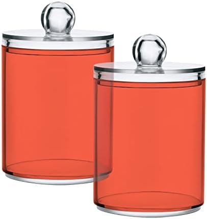 SHJI Tomato Red Qtip Holder Organizer Dispenser Cotton Swabs Cans Plastic Jars with Lid Set 2 Pack Bathroom Storage Canister for Cotton Ball Floss Cotton Pads