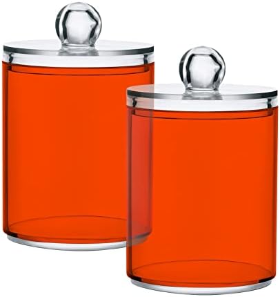 SHJI Orange Red Qtip Holder Organizer Dispenser Cotton Swabs Cans Plastic Jars with Lid Set 4 Pack Bathroom Storage Canister for Cotton Ball Floss Cotton Pads