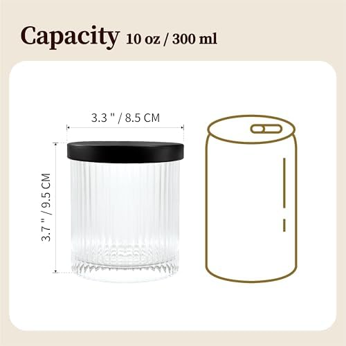 2 Pack Qtip Holder Dispenser with Metal Lids | Ribbed Glass Canister Set for Bathroom Vanity (Black 2 Pcs)