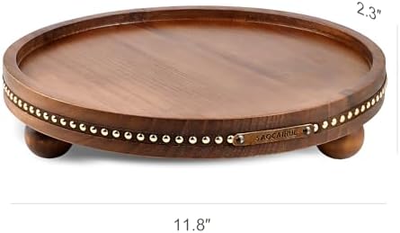 Round Wooden Decorative Tray Coffee Table Tray Home Decor 11.8" Brown