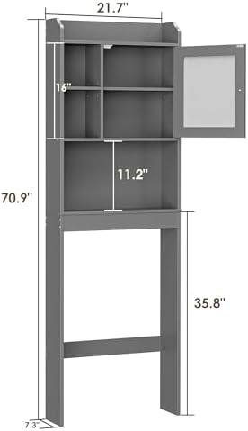 ZENY Over The Toilet Storage Cabinet, Bathroom Organizer with Adjustable Shelf and Double Doors, Freestanding Bathroom Space Saver Toilet Rack (Gray)