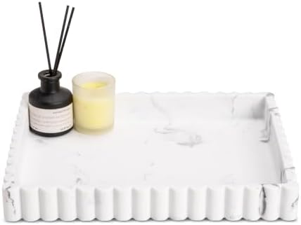12" White Resin Decorative Tray, Home Decor for Coffee Table