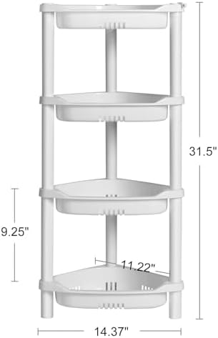 ELYKEN Corner Shower Caddy Standing, 4 Tier Plastic Shower Organizer, White