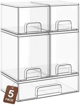 TIPGO Clear Stackable Storage Drawers, Baby Bottle Organizers, Easily-Access Makeup Organizer, Durable Containers for Bathroom Countertop, Pantry and Medicine Cabinet Organizer