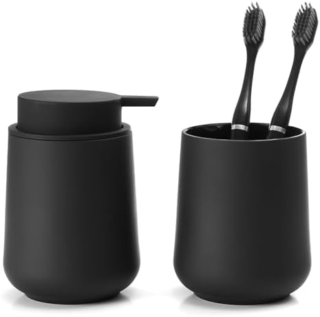 YAUKPH Bathroom Soap Dispenser and Toothbrush Holder Matte Black
