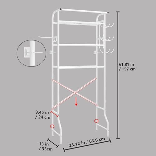 Over The Toilet Storage Shelf 3 Tier Bathroom Organizer White