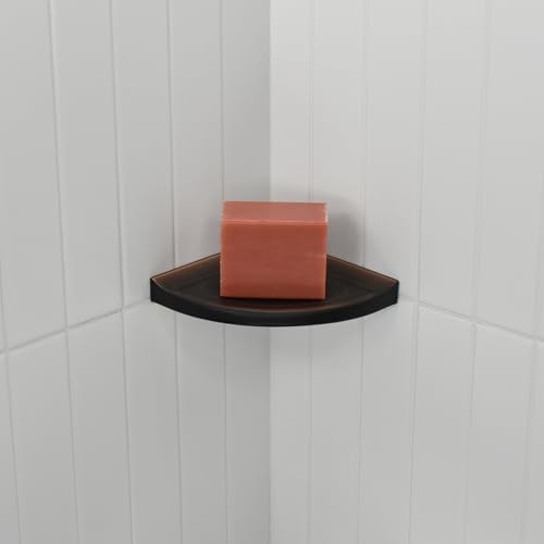 Questech 5" Shower Soap Dish Shelf for Inside Shower, Lugged for New Construction, Bath Organizer for Tiled Walls, Corner Soap Holder, Metro Lugged, Oil Rubbed Bronze Finish