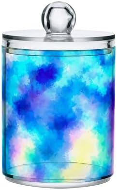 MNSRUU 2 Pack Qtip Holder Organizer Dispenser Blue Vintage Watercolor Bathroom Storage Canister Cotton Ball Holder Bathroom Containers for Cotton Swabs/Pads/Floss