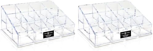 Isaac Jacobs Clear Acrylic 12 Compartment Nail Polish Holder, Organizer for Makeup, Essential Oils, Storage Solution, Rack Display (3 Rows (x4)) (Pack of 2)