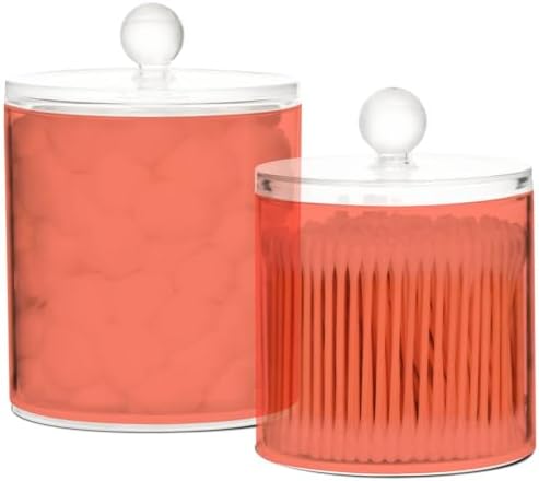 Gredecor Tomato Apothecary Jars with Lids for Bathroom & Kitchen Organization Containers Acrylic Plastic Organizers Great for Q-Tip Cotton Swabs, Jewelry, Food & Candy Storage, Set of 2 Sizes