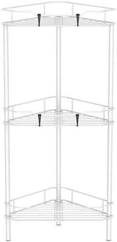 HuggieGems Metal Floor Standing Corner Shower Caddy, White, 3 Tier